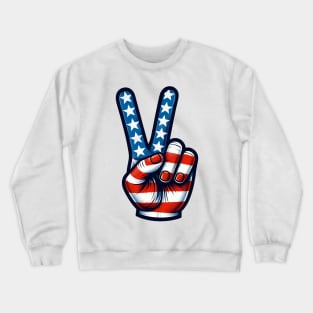 4th Of July USA Flag Peace Sign Hand Patriotic Crewneck Sweatshirt